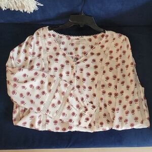 LOFT Cream and Red Floral Blouse